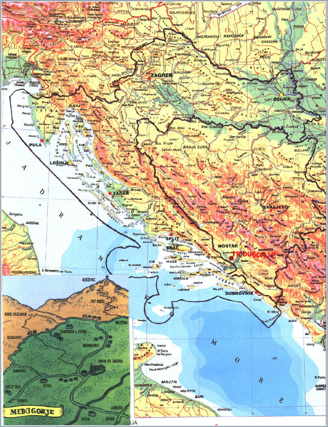 Medjugorje Map + Maps of Surrounding - Mostar, Bosnia and Herzegovina
